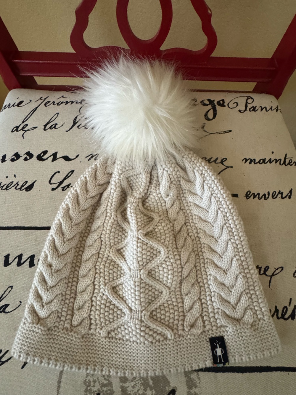 Smartwool Cream Cable Knit Pompom Hat Beanie